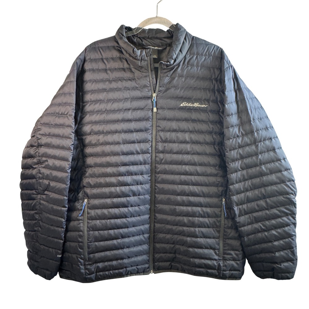 Eddie Bauer Men 2XL Microtherm EB650 Down Puffer Jacket Navy Blue Quilted Tech